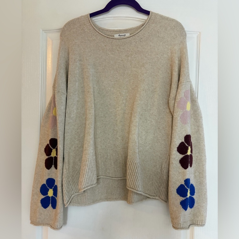 Madewell Beige Sweater with Floral Sleeves